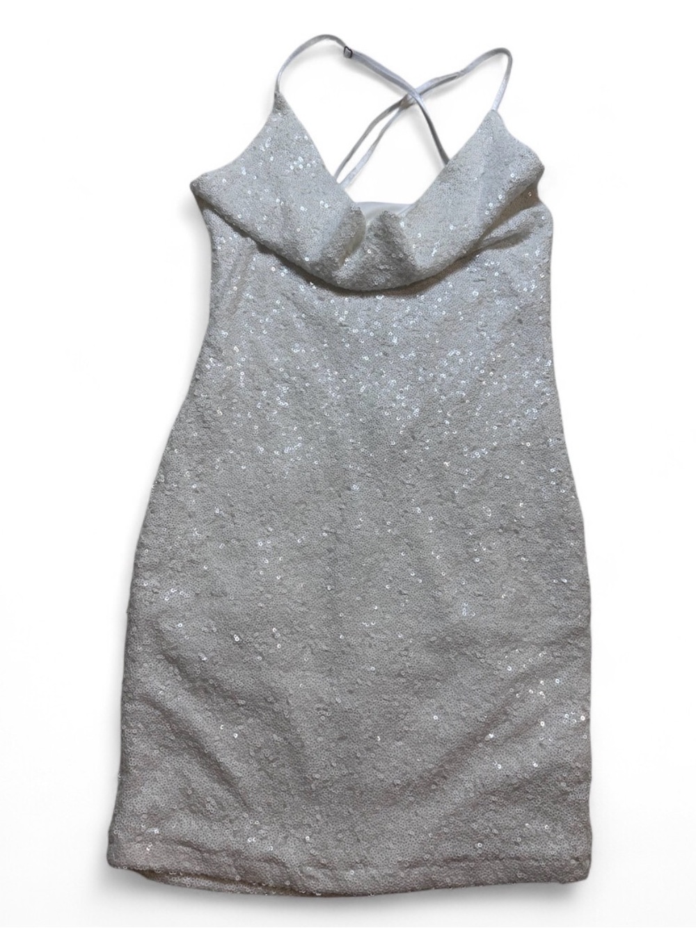 Sequin Cowl Neck Mini Dress - White
